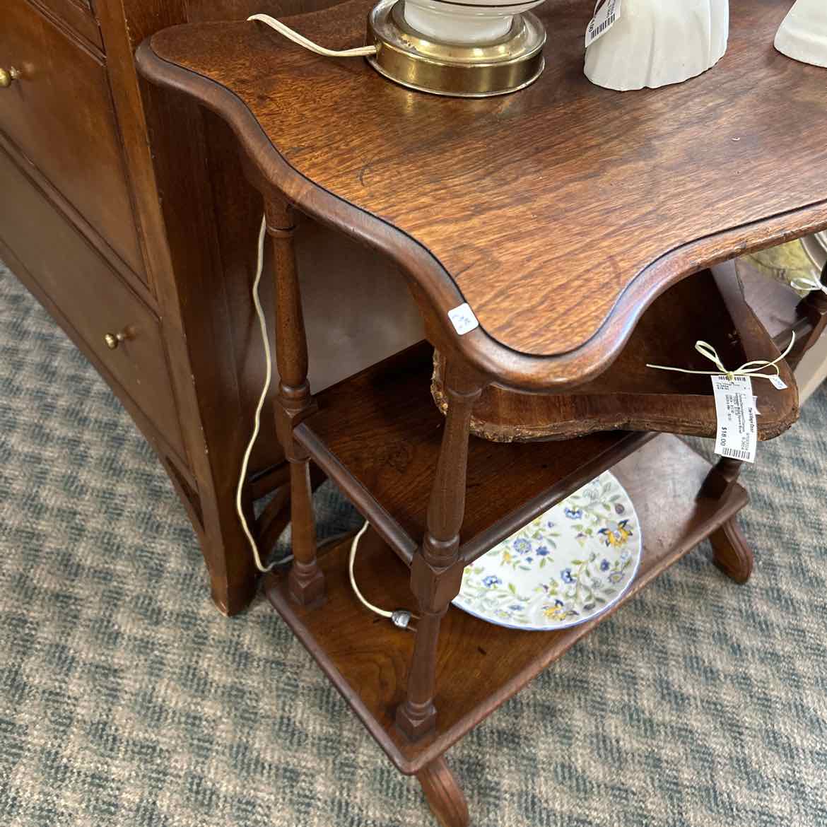 Vintage Wood Side Table w/Shelves