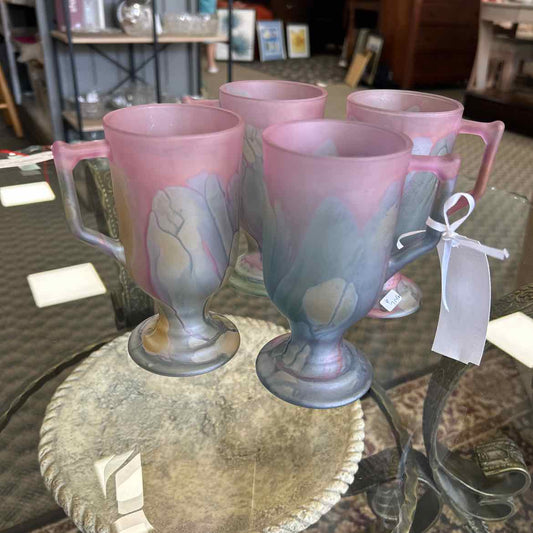 4 Frosted Lavender Footed Mugs