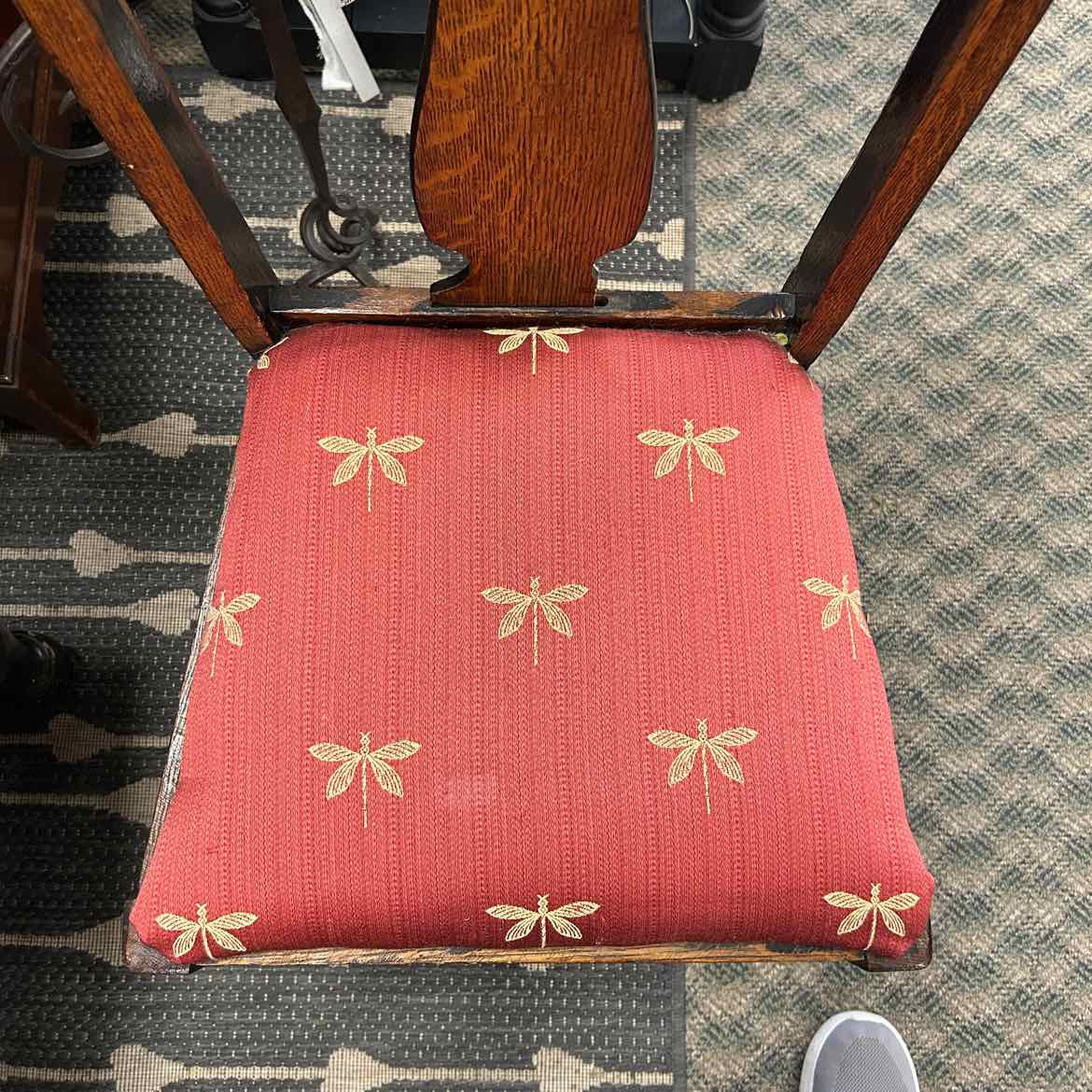 Wood Chair w/Dragonfly Upholstered Seat