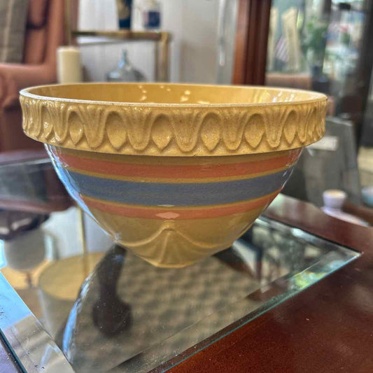 Vintage Stoneware Pink & Blue Stripe Bowl