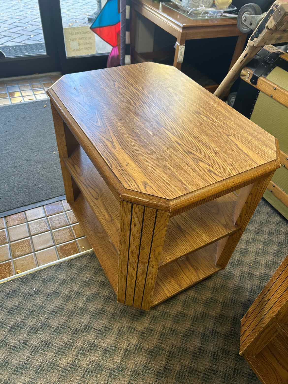 Small Wood Side Table w/2 Shelves