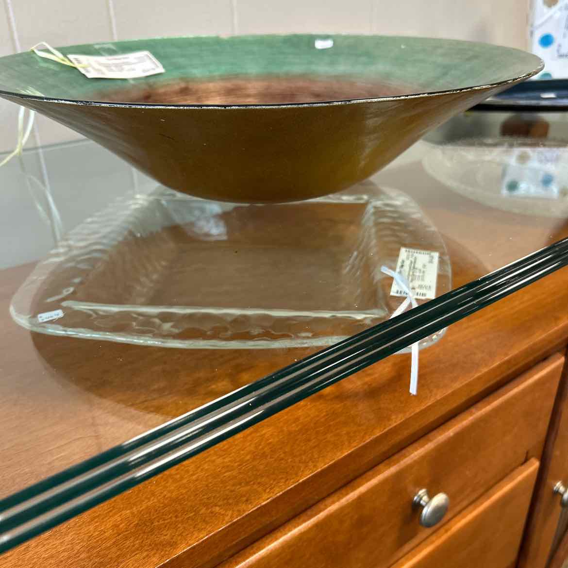 Turqoise & Bronze Glass Bowl AS IS