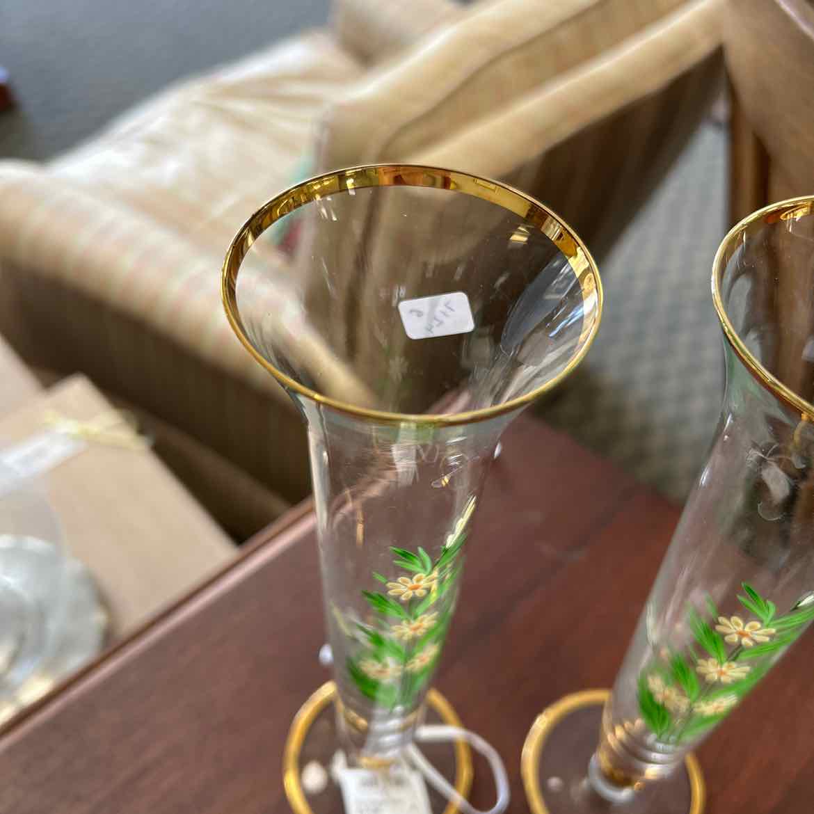 2 Japanese Glass Vases w/Flowers
