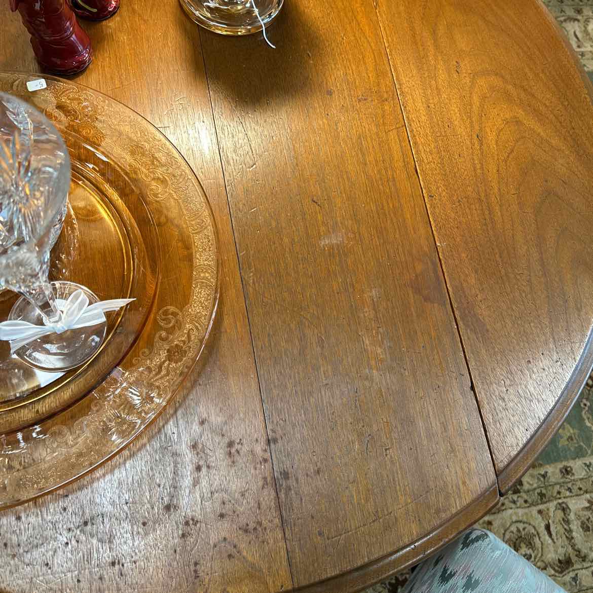 Antique Round Wood Drop Leaf Table