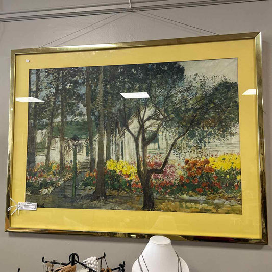 House in Woods Picture w/Yellow Mat