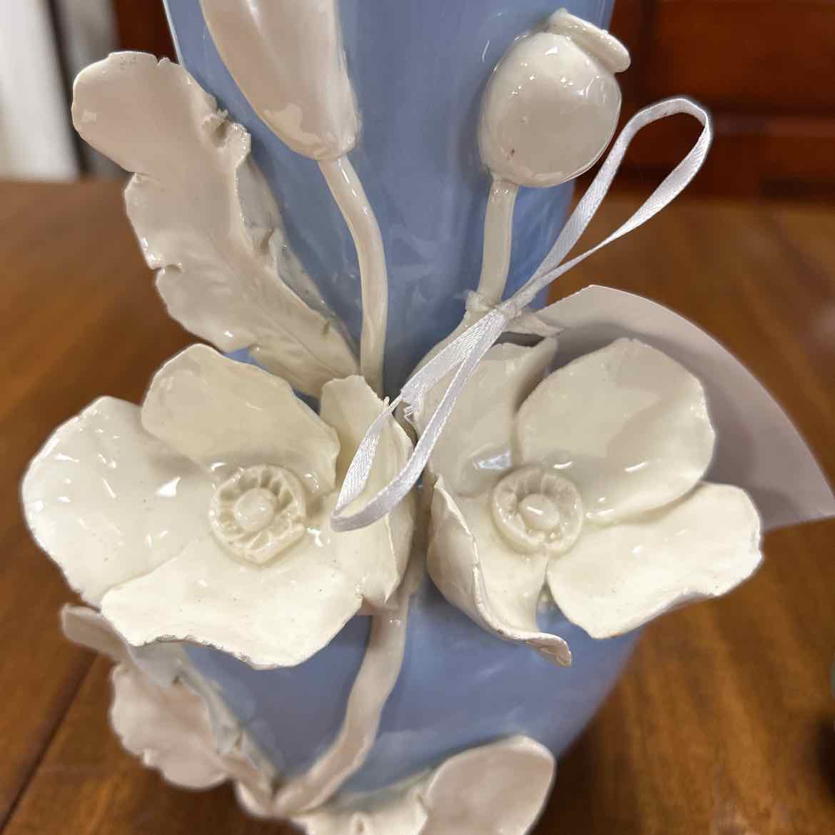 Royal Blue Vase w/White Porcelain Flowers