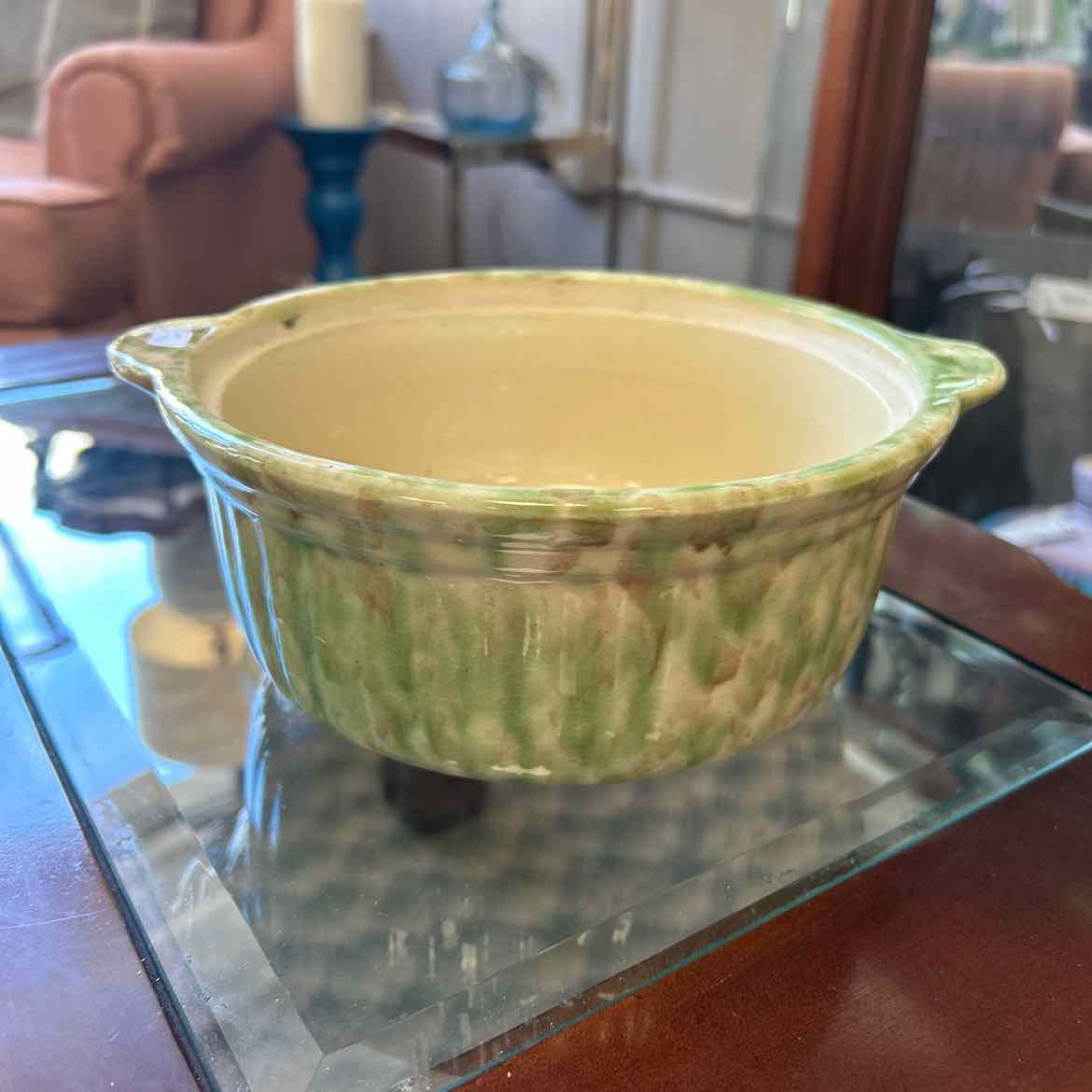 Vintage Green & Brown Pottery Bowl
