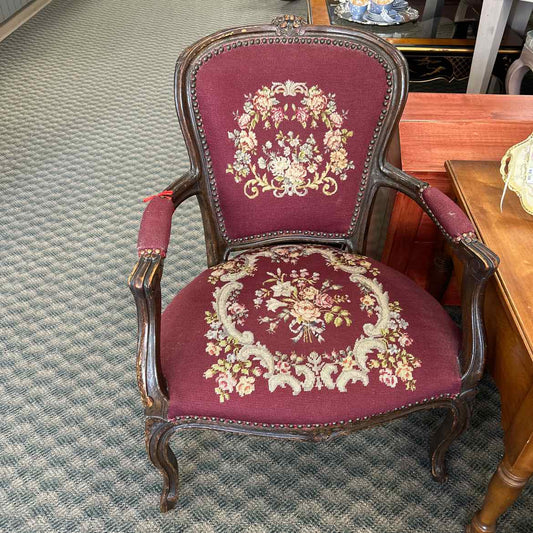 Burgundy Floral Needlepoint Provincial Chair