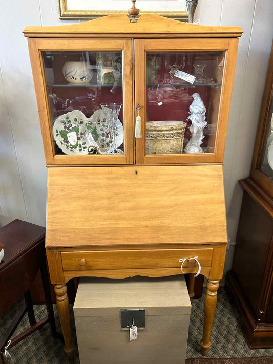 Light Wood Desk w/Glass Doors