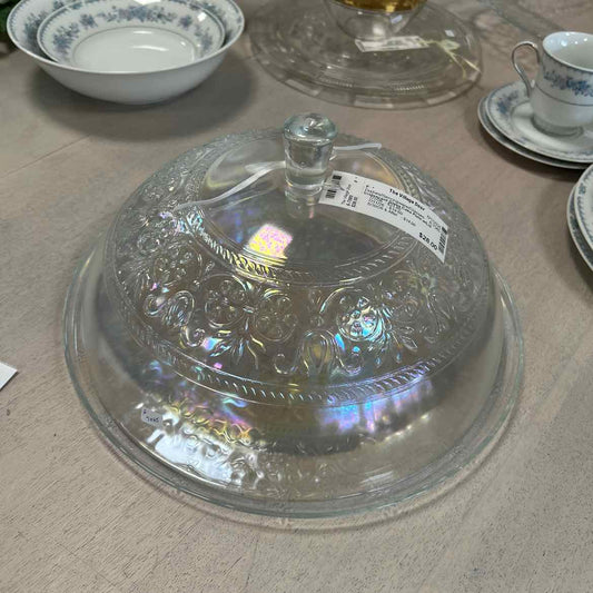 Irridescent Glass Cake Plate w/Lid