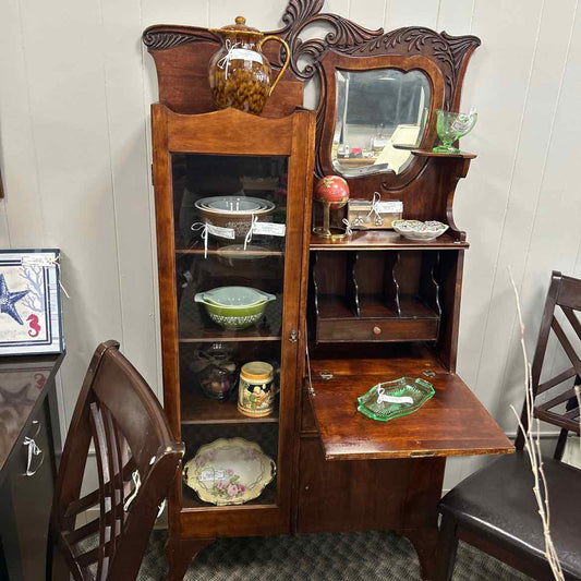 Wood Secretary w/Curio Cabinet
