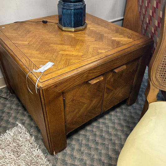 Wood End Table w/Herringbone Top