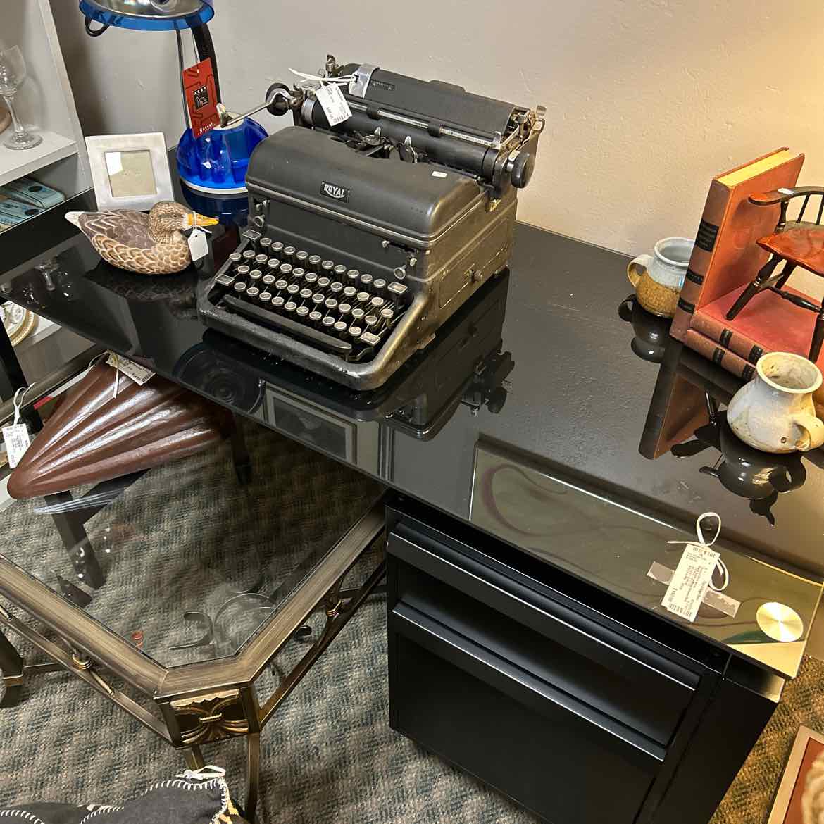 Black Glass w/Metal Drawers Desk