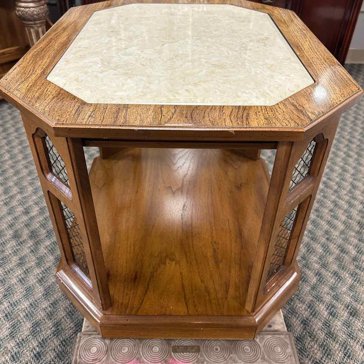 Wood End Table w/Marble-like Top