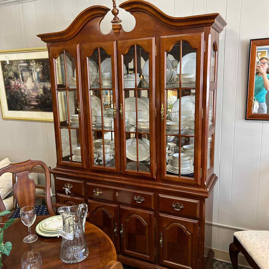 Cherry Wood China Cabinet w/Glass Doors