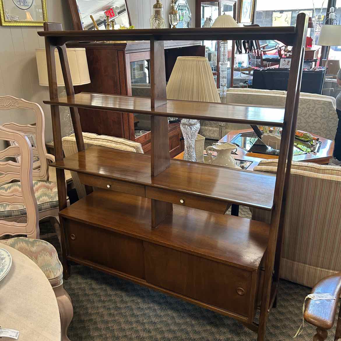 Mid Century Wood Room Divider/Book Shelf