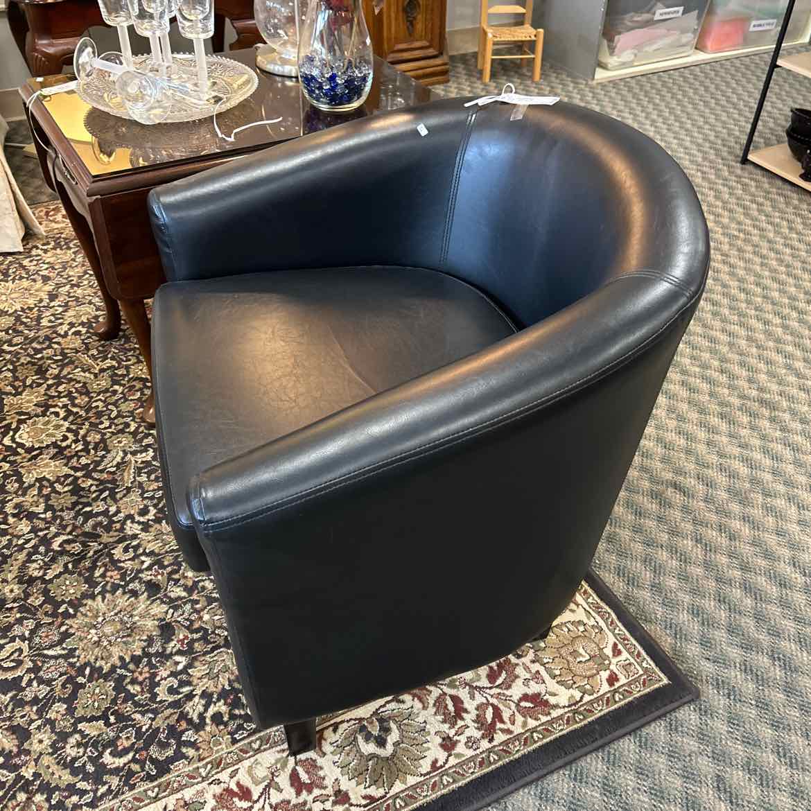 Black Leather Barrel Chair