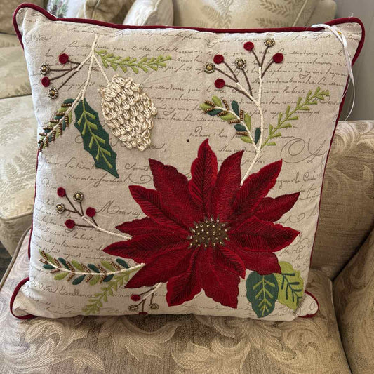 White Pillow w/Pointsettia