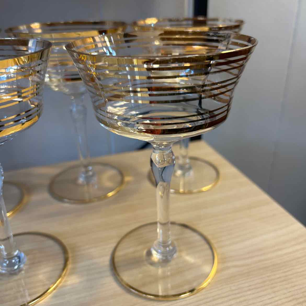 Set of 6 Gold Striped Coupe Glasses