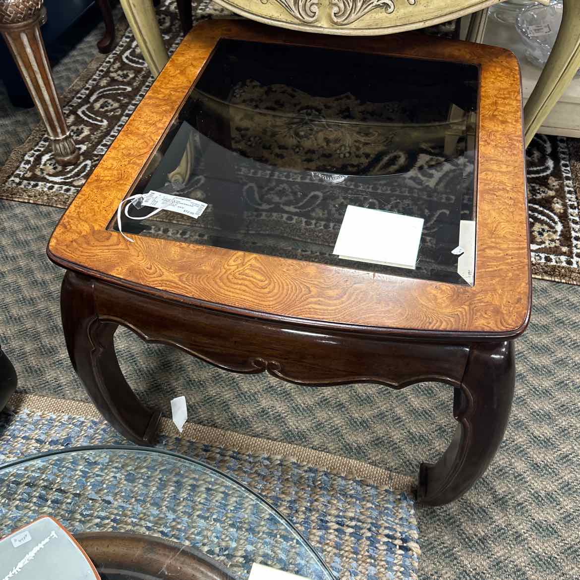 Burled Wood & Beveled Glass End Table