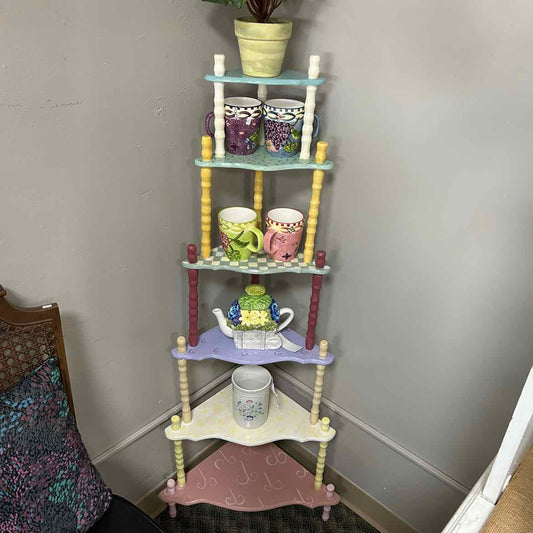 6 Shelf Wood Corner Stand