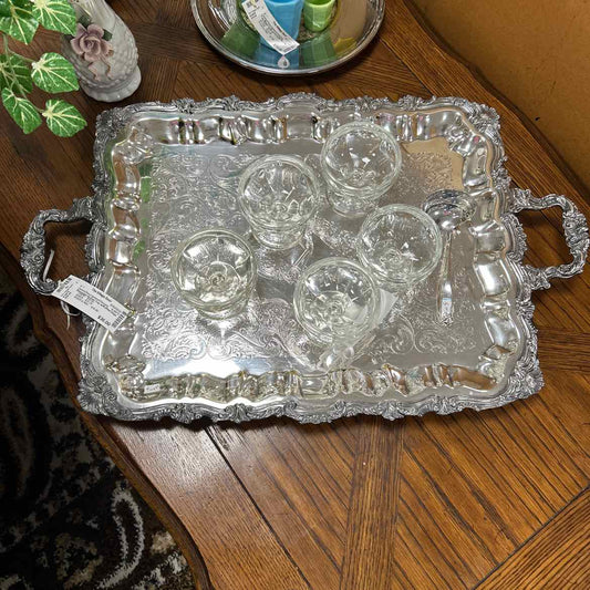 Silverplate Etched Tray w/Ruffled Edge