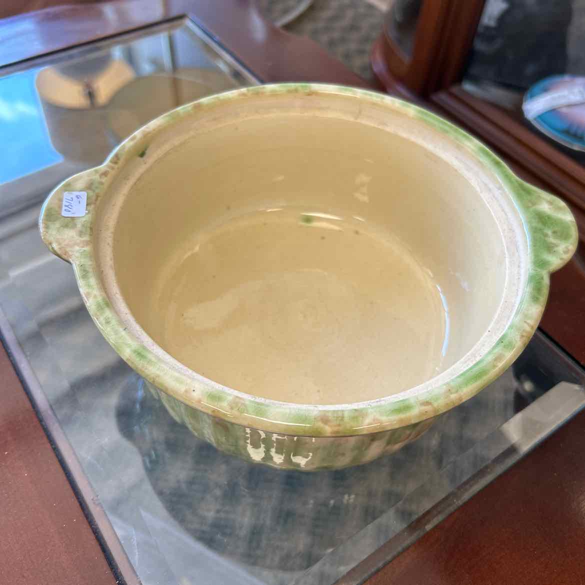 Vintage Green & Brown Pottery Bowl