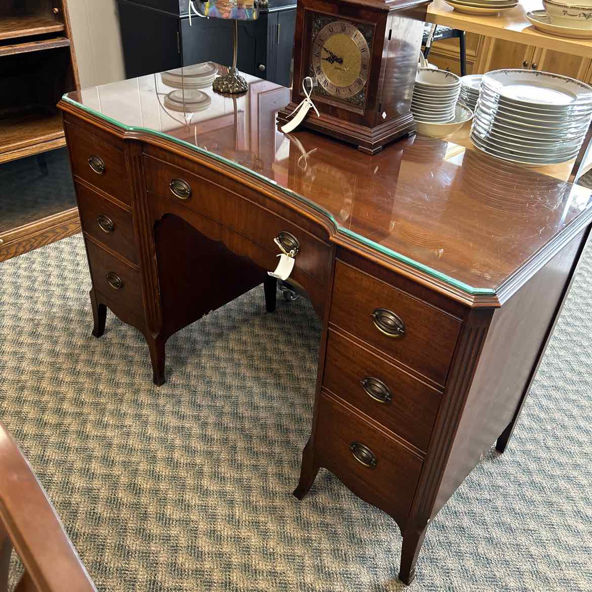 Desk w/Glass Top & Brass Handles