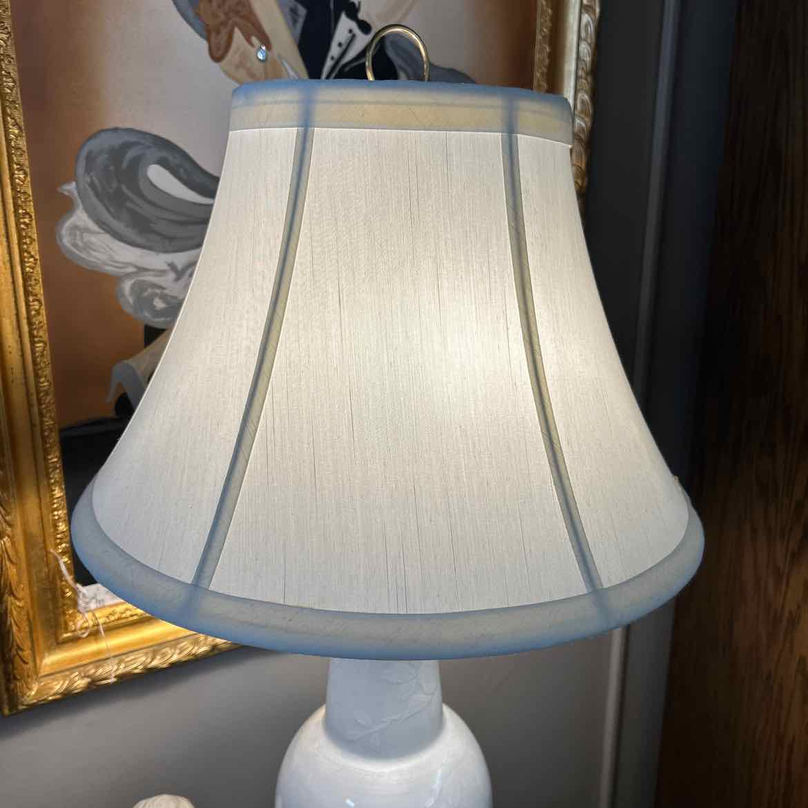 Gray Lamp w/Embossed Flowers