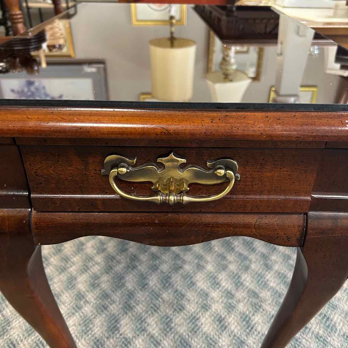 Wood End Table w/Folding Sides & Glass Top