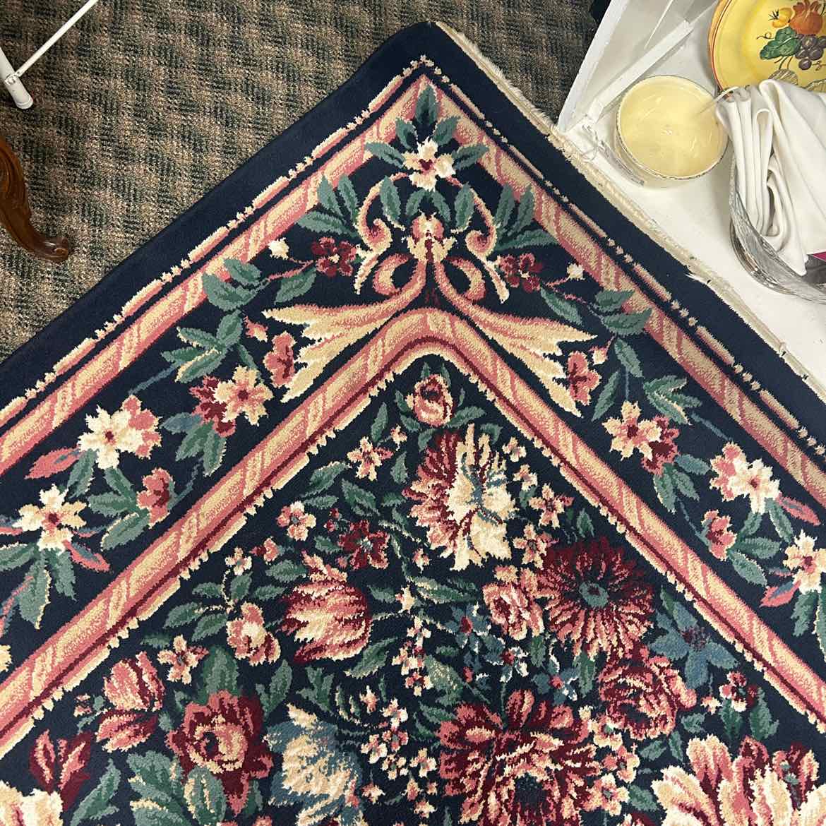 8x10 Dark Blue Floral Rug AS IS