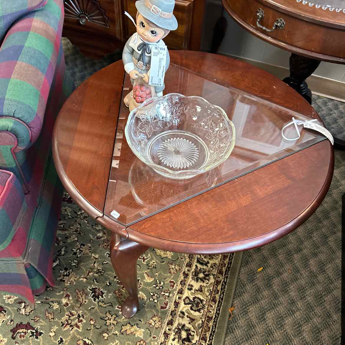 Drop Leaf Side Table w/Glass Top