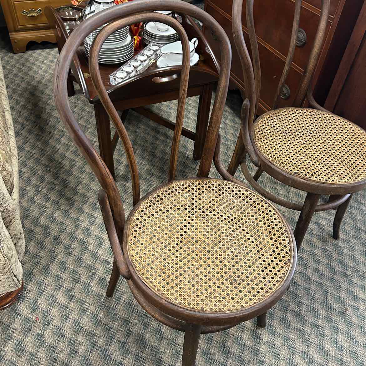 2 Wood Cane Seat Chairs