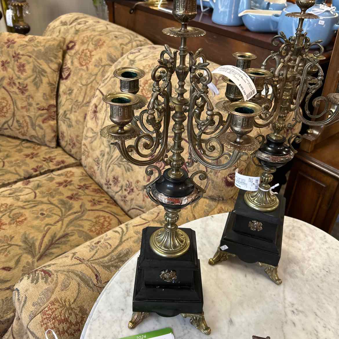 Vintage Italian Bronze & Marble Candleholder