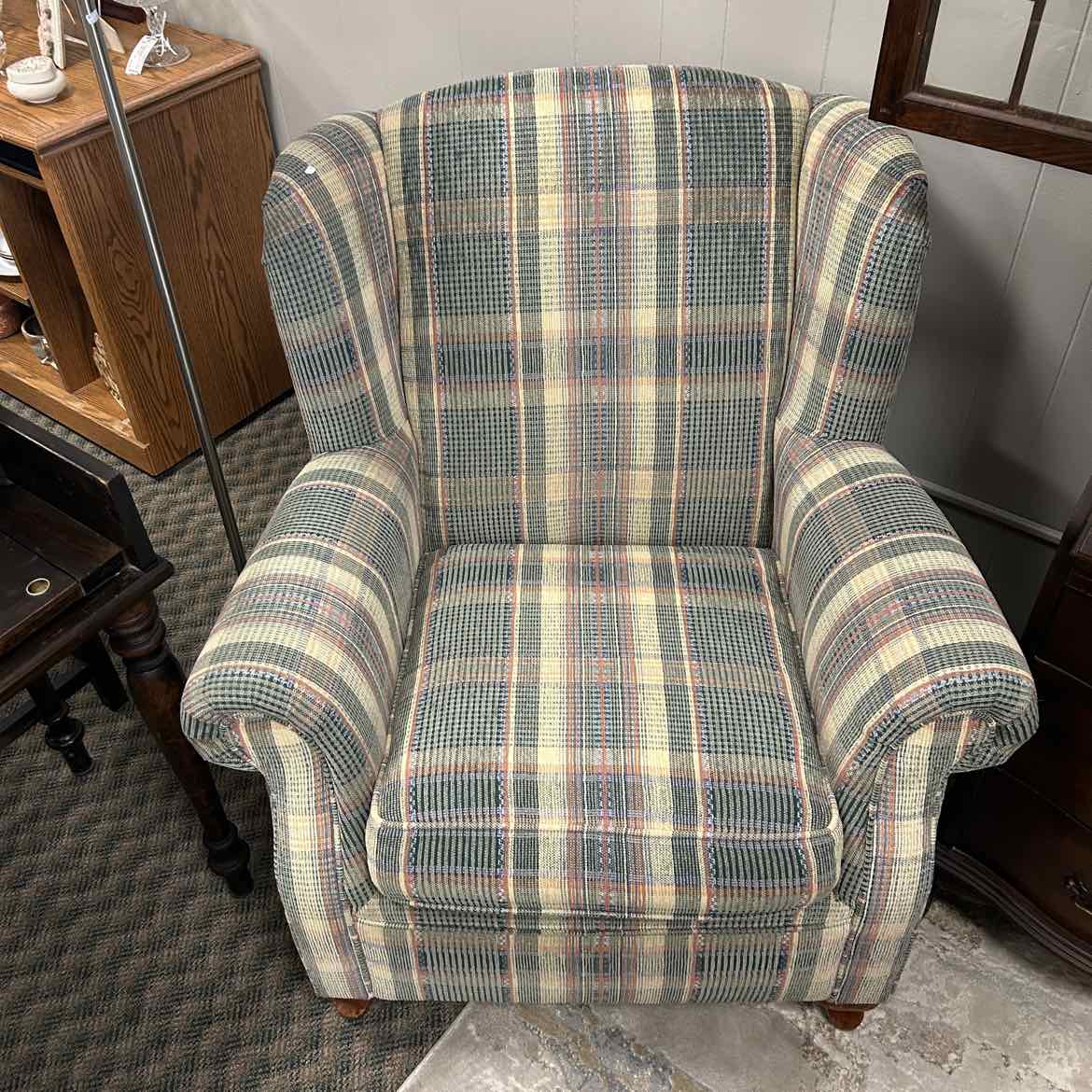Plaid Green/Cream Upholstered Chair
