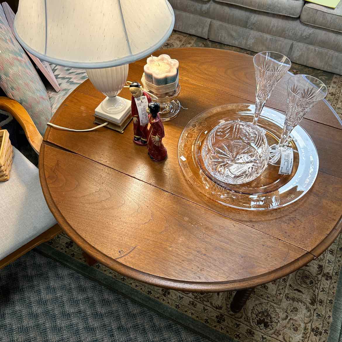 Antique Round Wood Drop Leaf Table