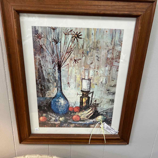 Picture of Blue Vase & Fruit in Wood Frame