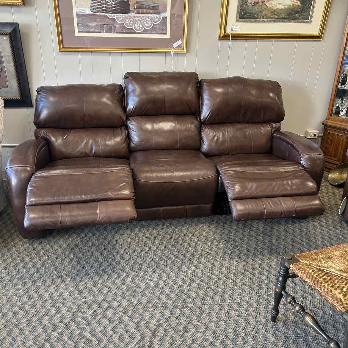 Brown Leather Sofa w/2 Side Recliners