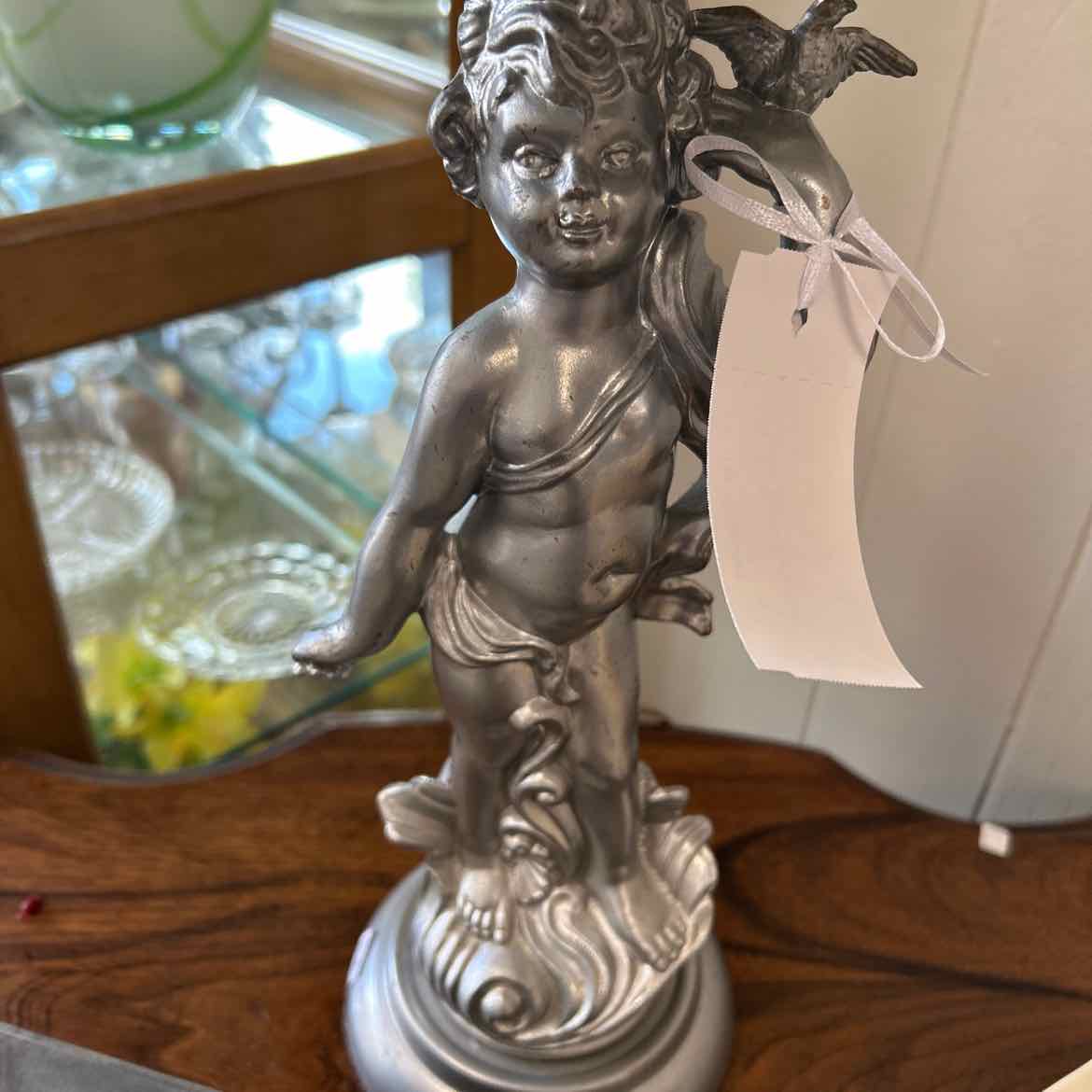 Silver Cherub Lamp w/Black Shade