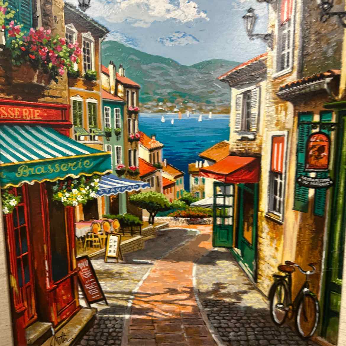 Painting of Street Scene by Sea