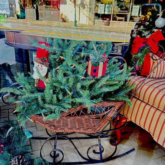 Sleigh w/Evergreens & Ornaments & Lights