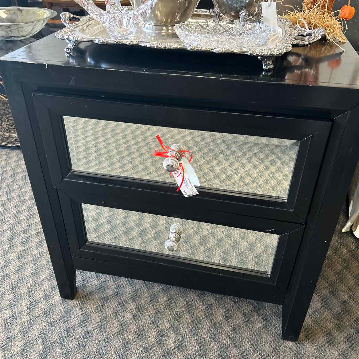 Black 2 Mirrored Drawer Cabinet