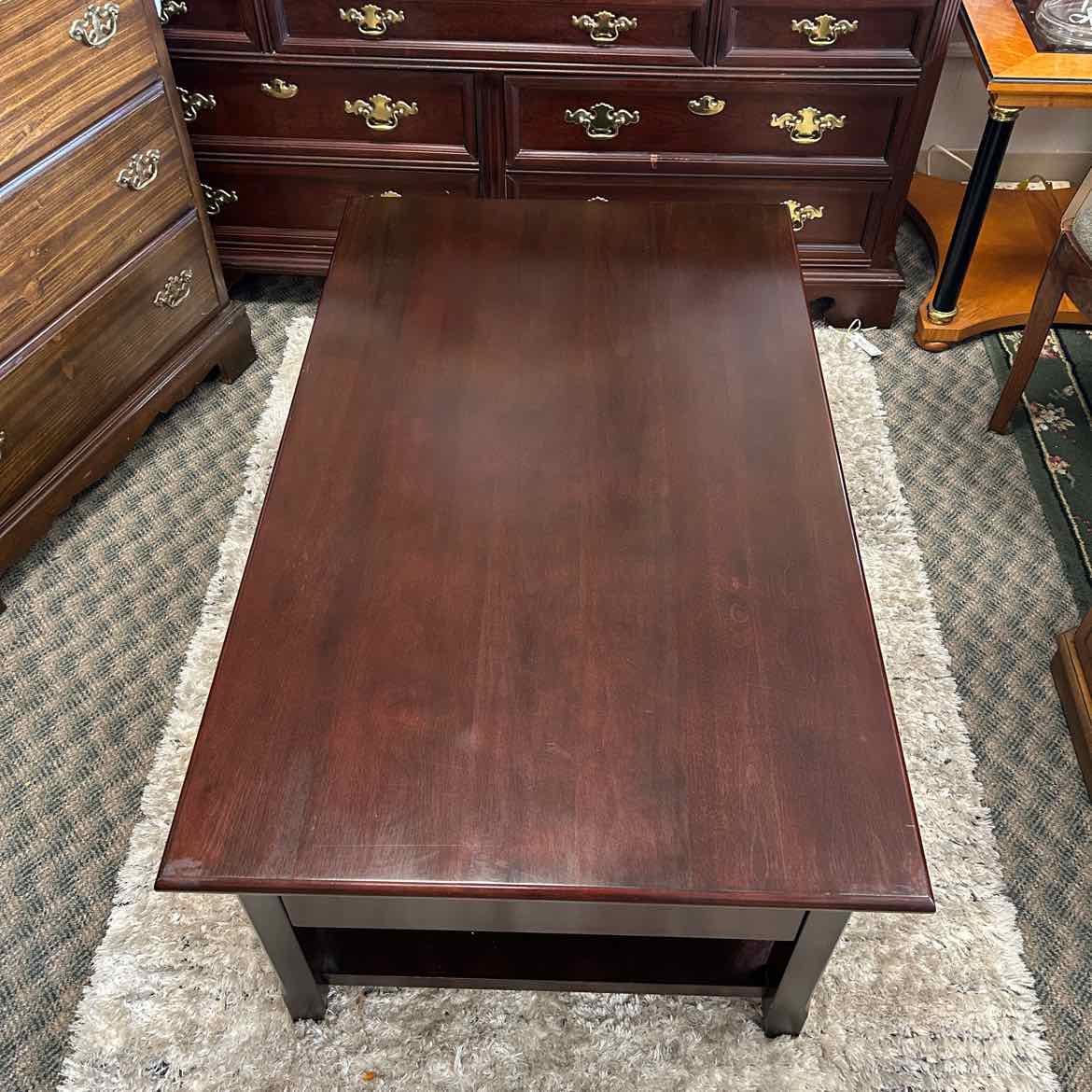 Wood Coffee Table w/Shelf & Drawers