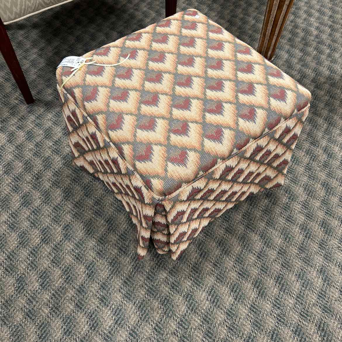 Square Ottoman w/Red & Tan Material