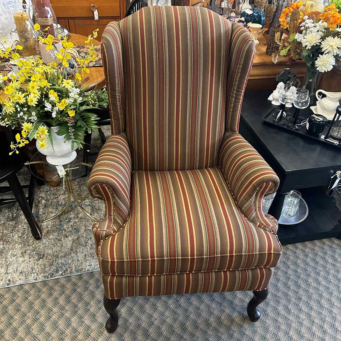 Multicolor Brown Striped Camelback Chair