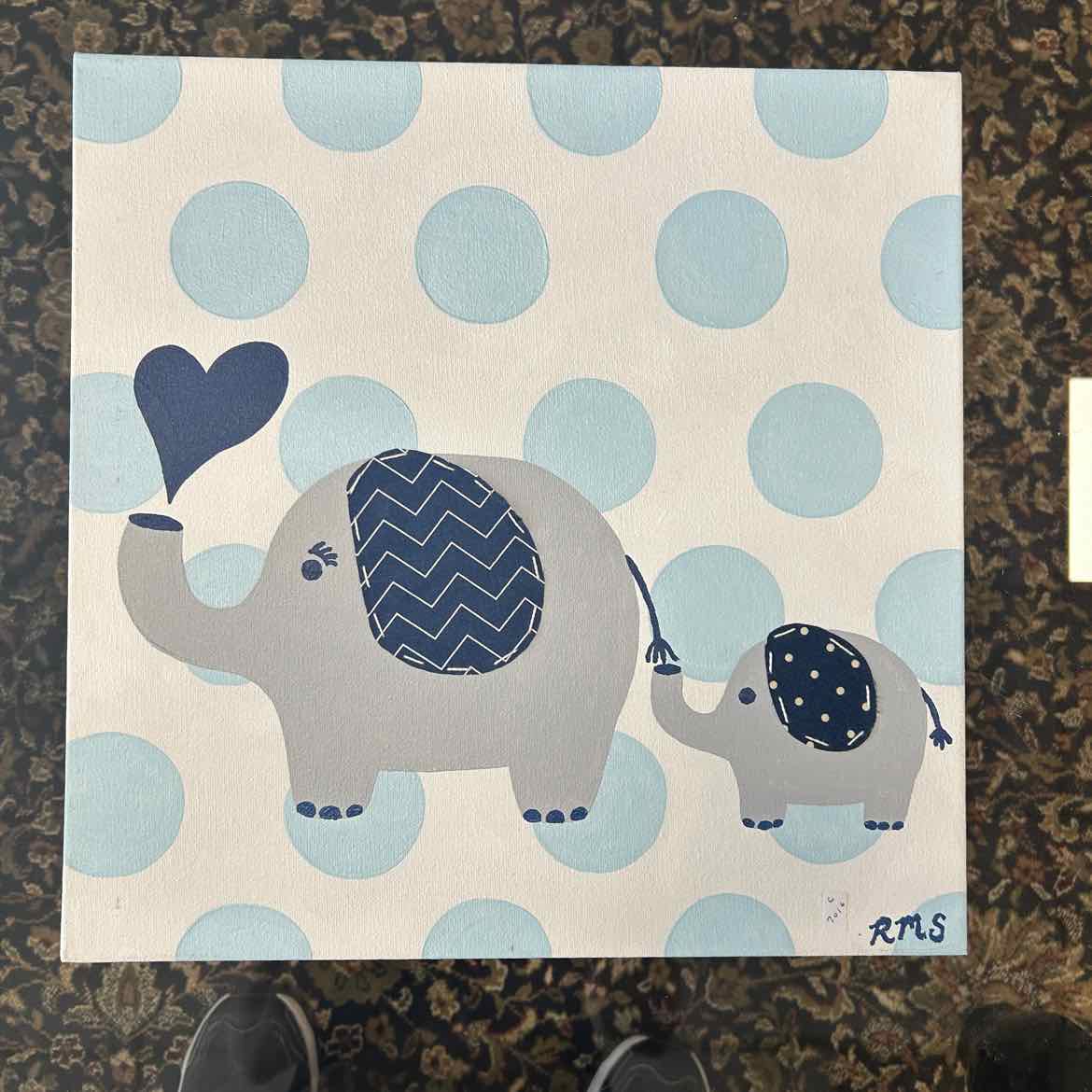 Square Blue Elephants on Canvas