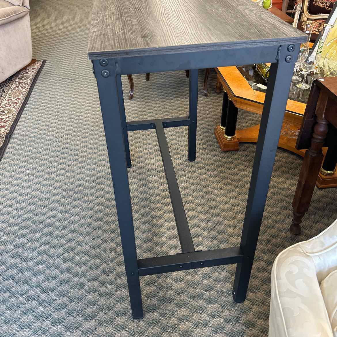 Tall Table/Bar w/Black Metal Legs and Dark Wood Top