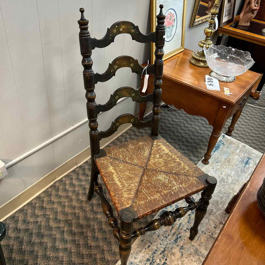 Wood Chair w/Painted Flowers & Rattan Seat