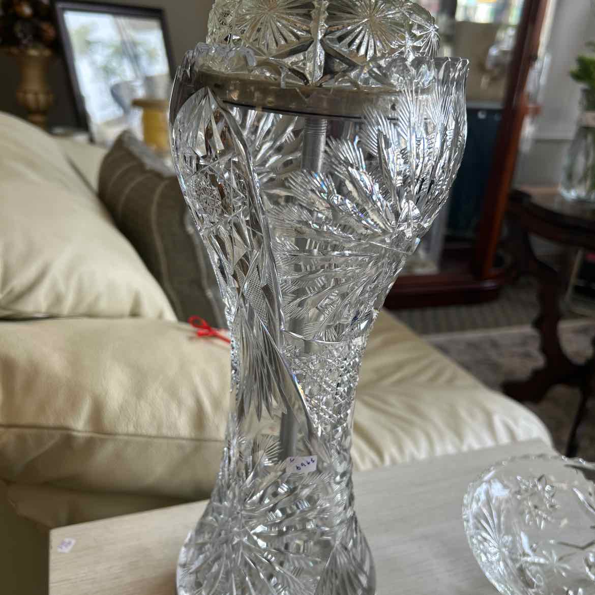 Cut Glass Lamp W Shade