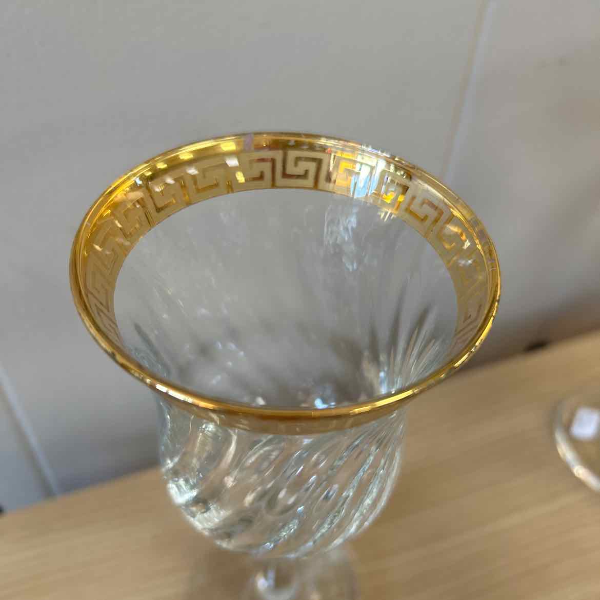 Set of 6 Gold Greek Key Rim Swirl Wine Glasses